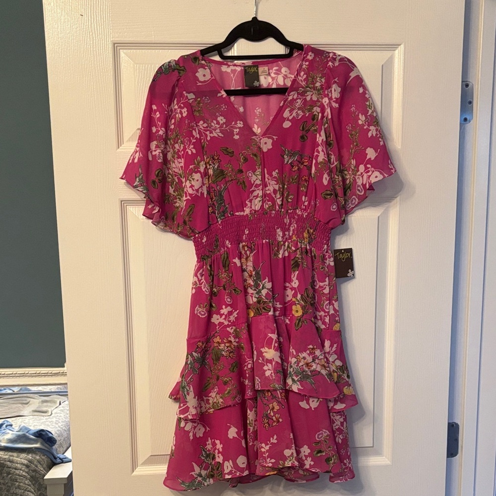 Taylor Pink and White Floral Dress